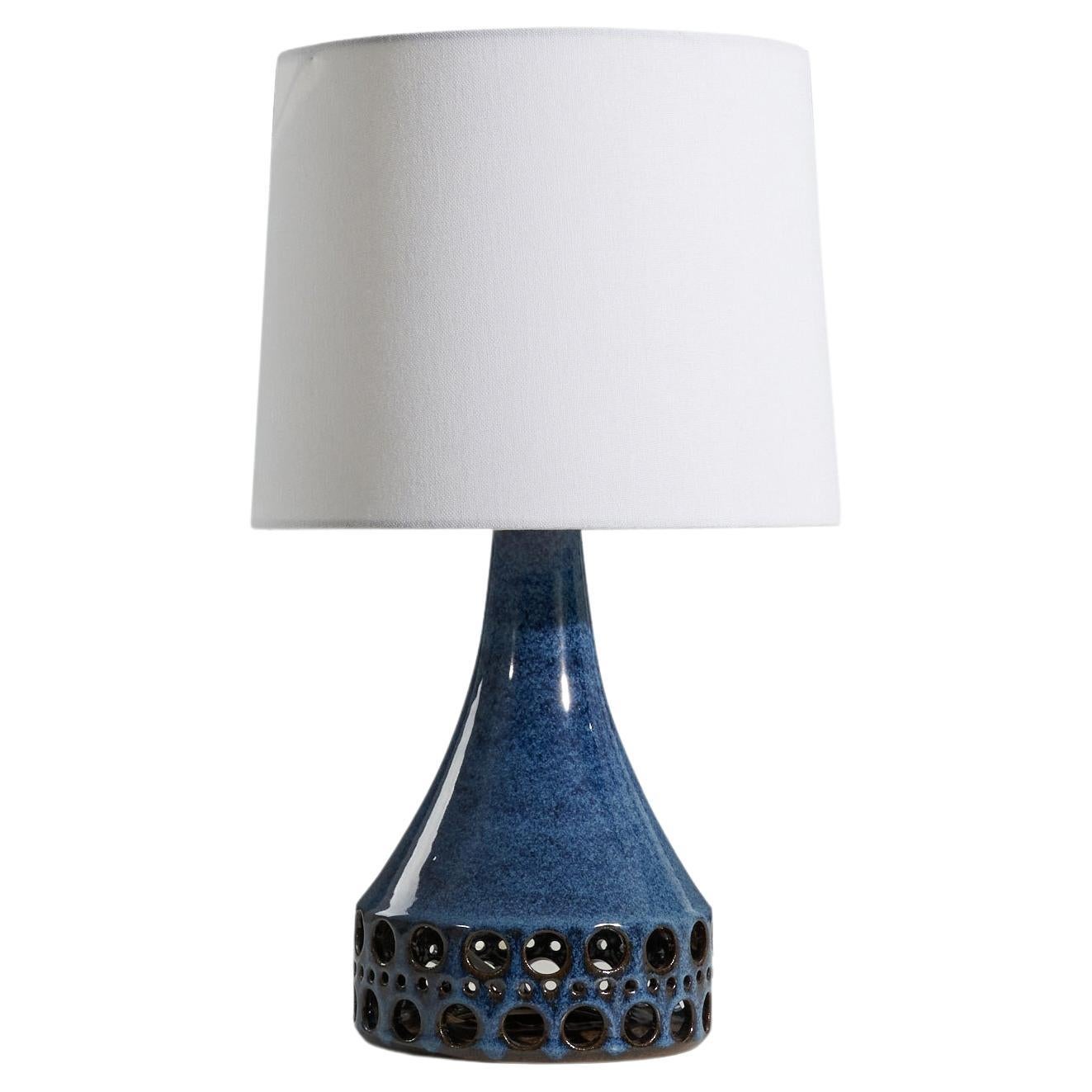 Marianne Starck, Table Lamp, Blue Stoneware, Michael Andersen, Denmark, 1960s For Sale