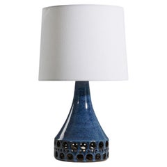 Marianne Starck, Table Lamp, Blue Stoneware, Michael Andersen, Denmark, 1960s
