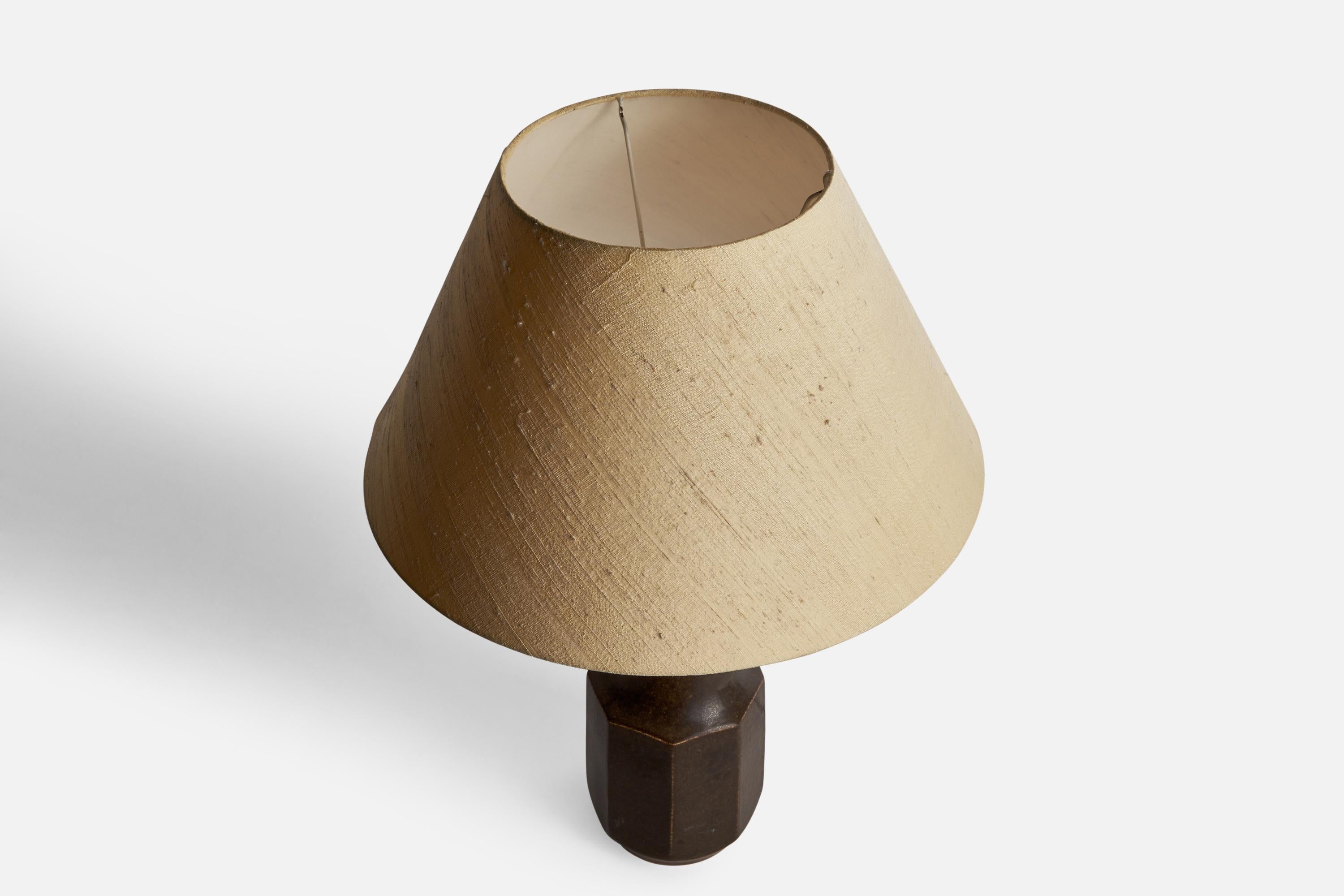 Danish Marianne Starck, Table Lamp, Stoneware, Brass, Fabric, Denmark, 1960s For Sale