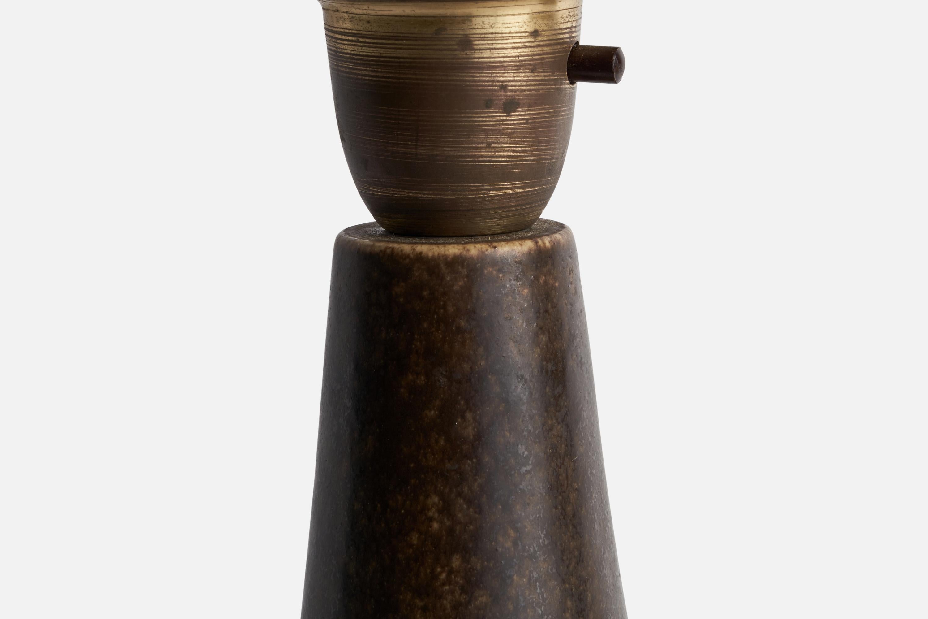 Mid-20th Century Marianne Starck, Table Lamp, Stoneware, Brass, Fabric, Denmark, 1960s For Sale