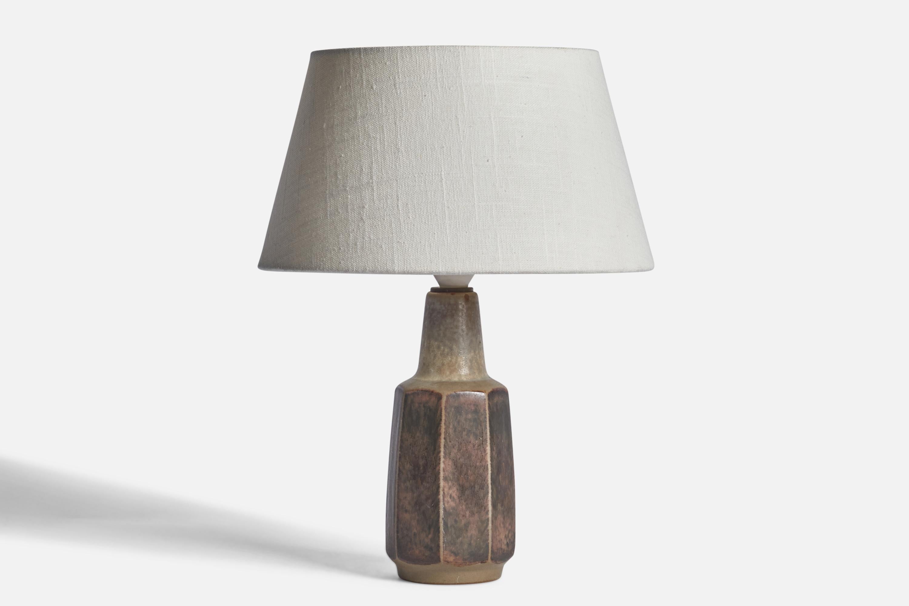 A grey-glazed stoneware table lamp designed by Marianne Starck and produced by Michael Andersen, Bornholm, Denmark, 1960s.

Dimensions of Lamp (inches): 10.5