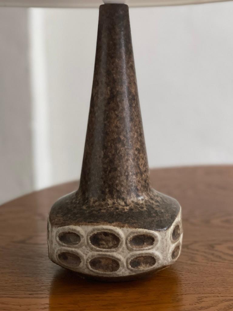 Scandinavian Modern Pair of Danish Stoneware Table lamps with brown beige glaze, M. Andersen 1960s For Sale