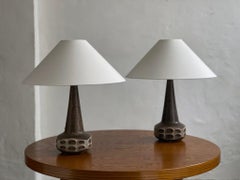 Pair of Danish Stoneware Table lamps with brown beige glaze, M. Andersen 1960s