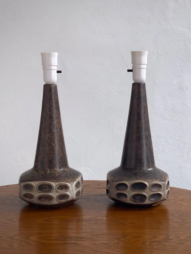 Pair of Danish Stoneware Table lamps with brown beige glaze, M. Andersen 1960s For Sale 3