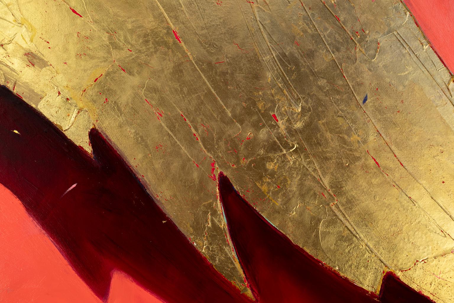 Marianne Stikas [Wings] 1981 Large-Scale Signed Abstract Painting with Gold Leaf For Sale 3