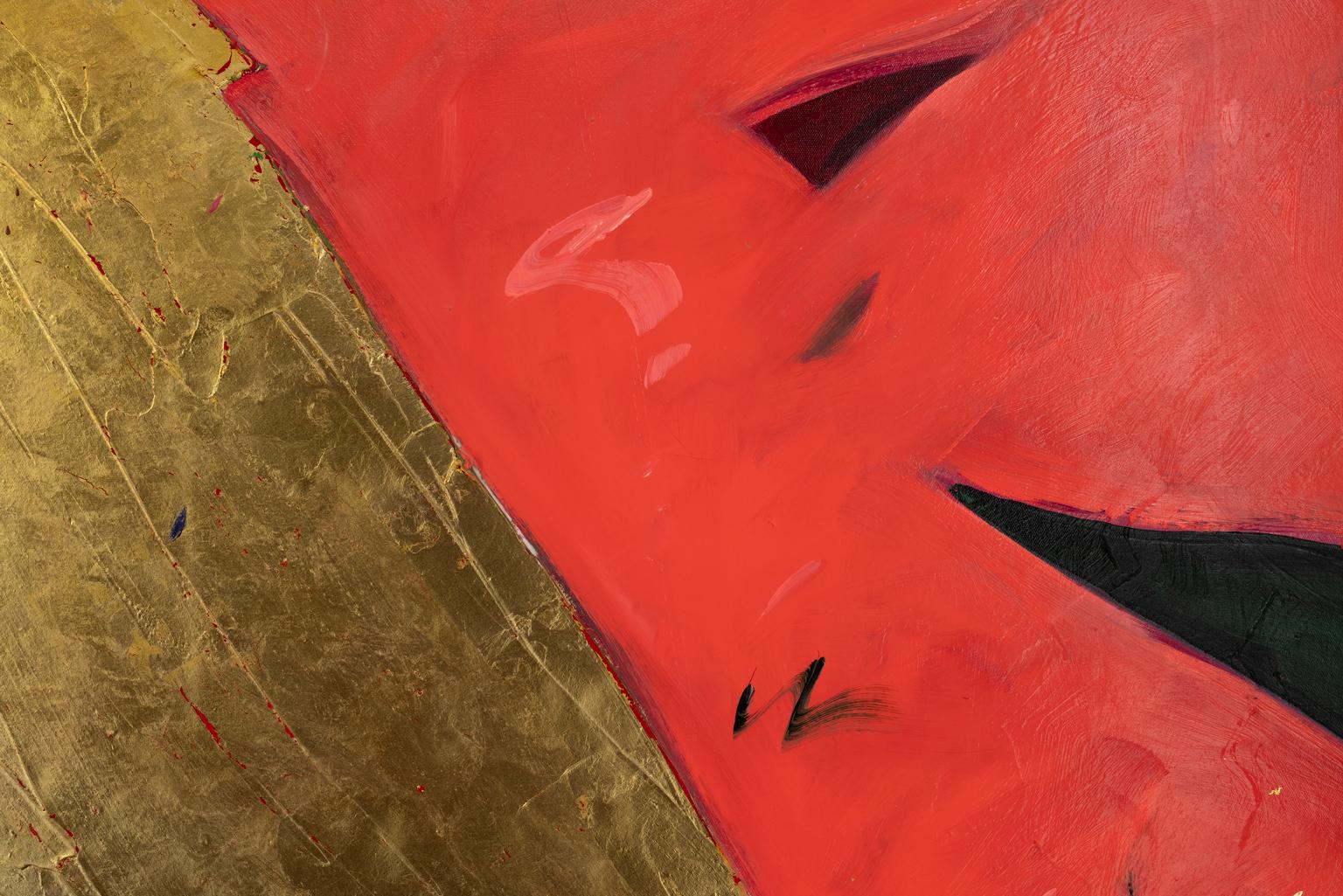 Marianne Stikas [Wings] 1981 Large-Scale Signed Abstract Painting with Gold Leaf For Sale 4