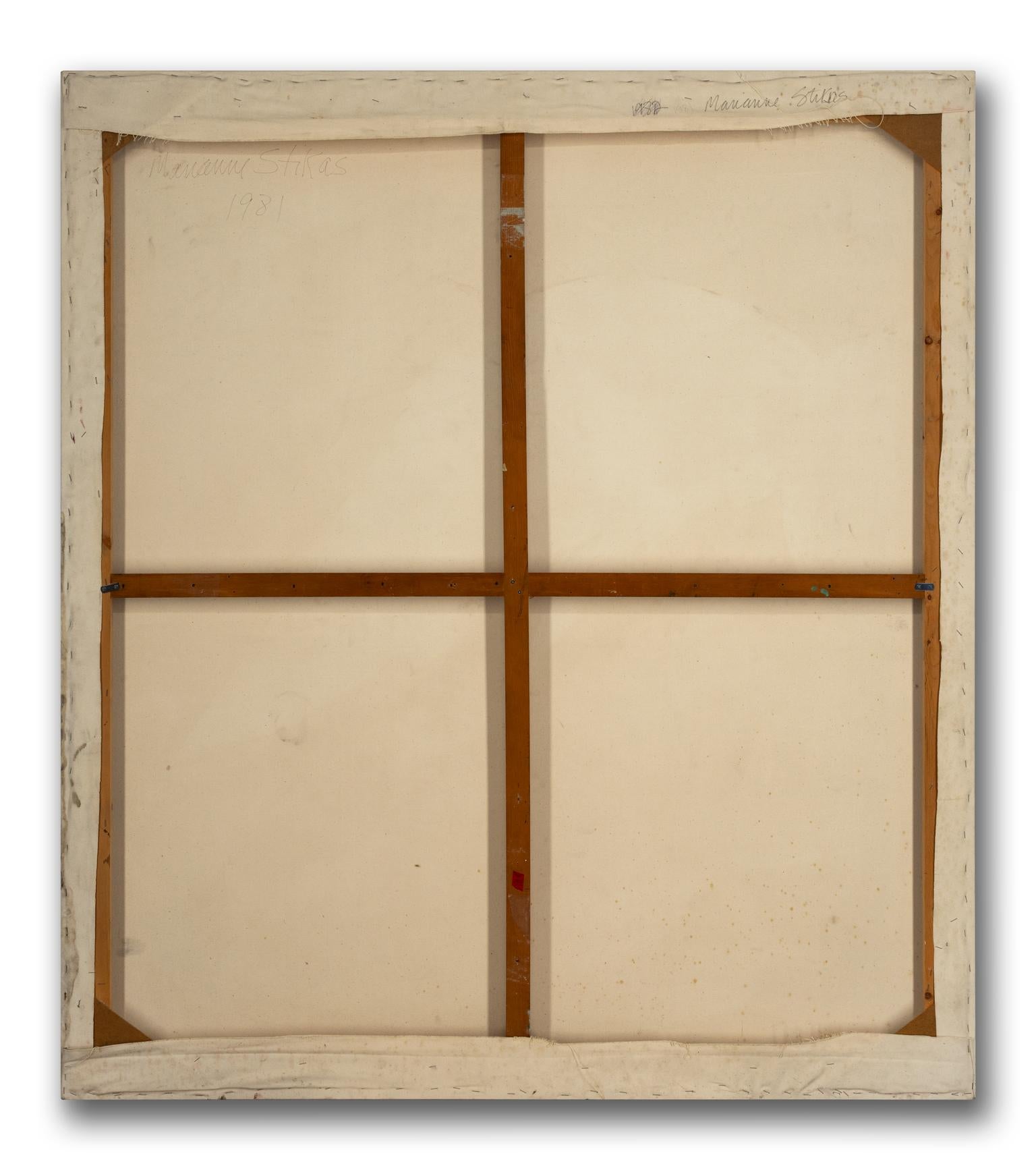 Marianne Stikas [Wings] 1981 Large-Scale Signed Abstract Painting with Gold Leaf For Sale 5