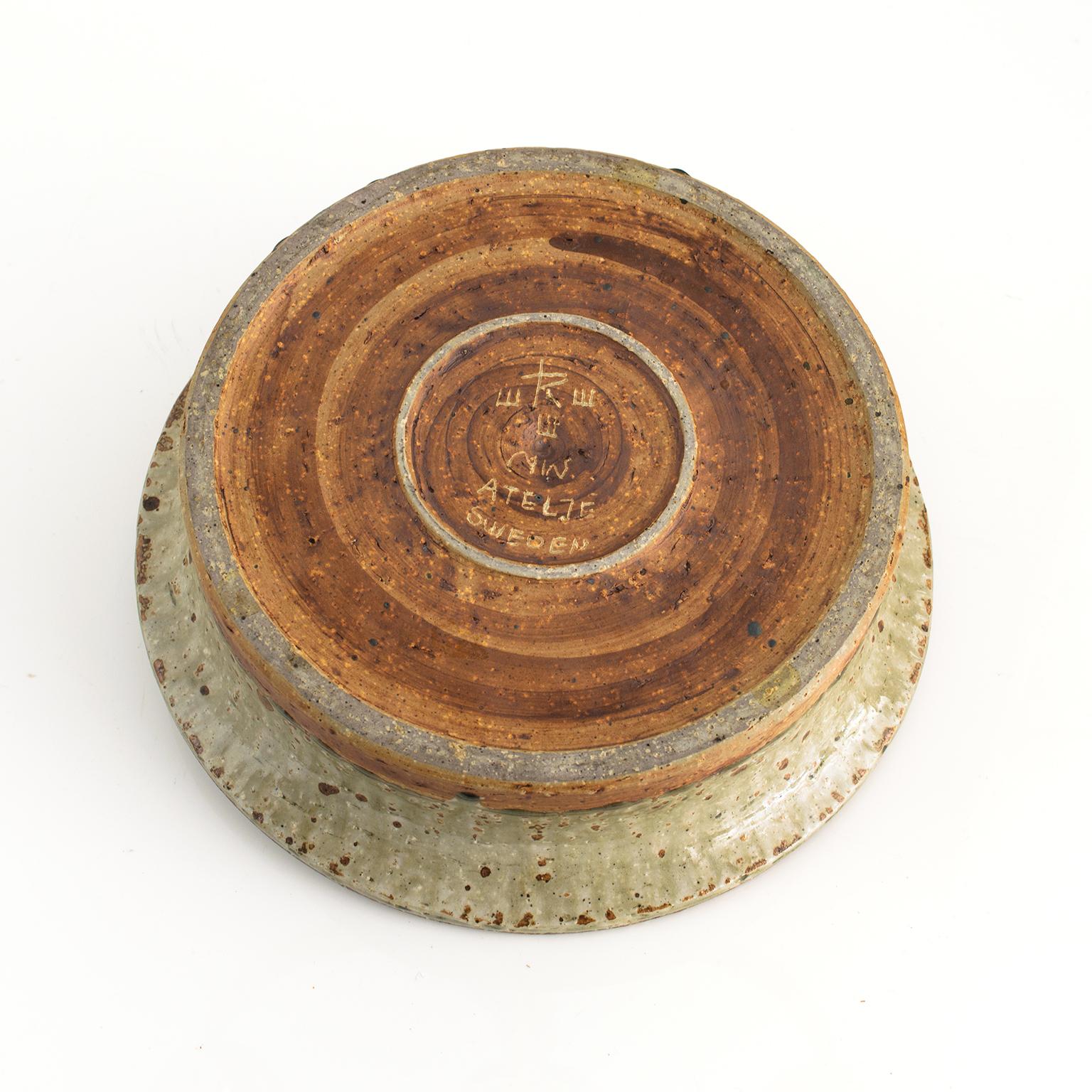 Marianne Westman for Rōrstrand Ateljé Glazed Stoneware Bowl, Signed In Good Condition For Sale In New York, NY