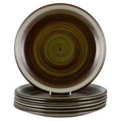 Vintage Marianne Westman for Rörstrand. Set of six "Maya" stoneware dinner plates. 