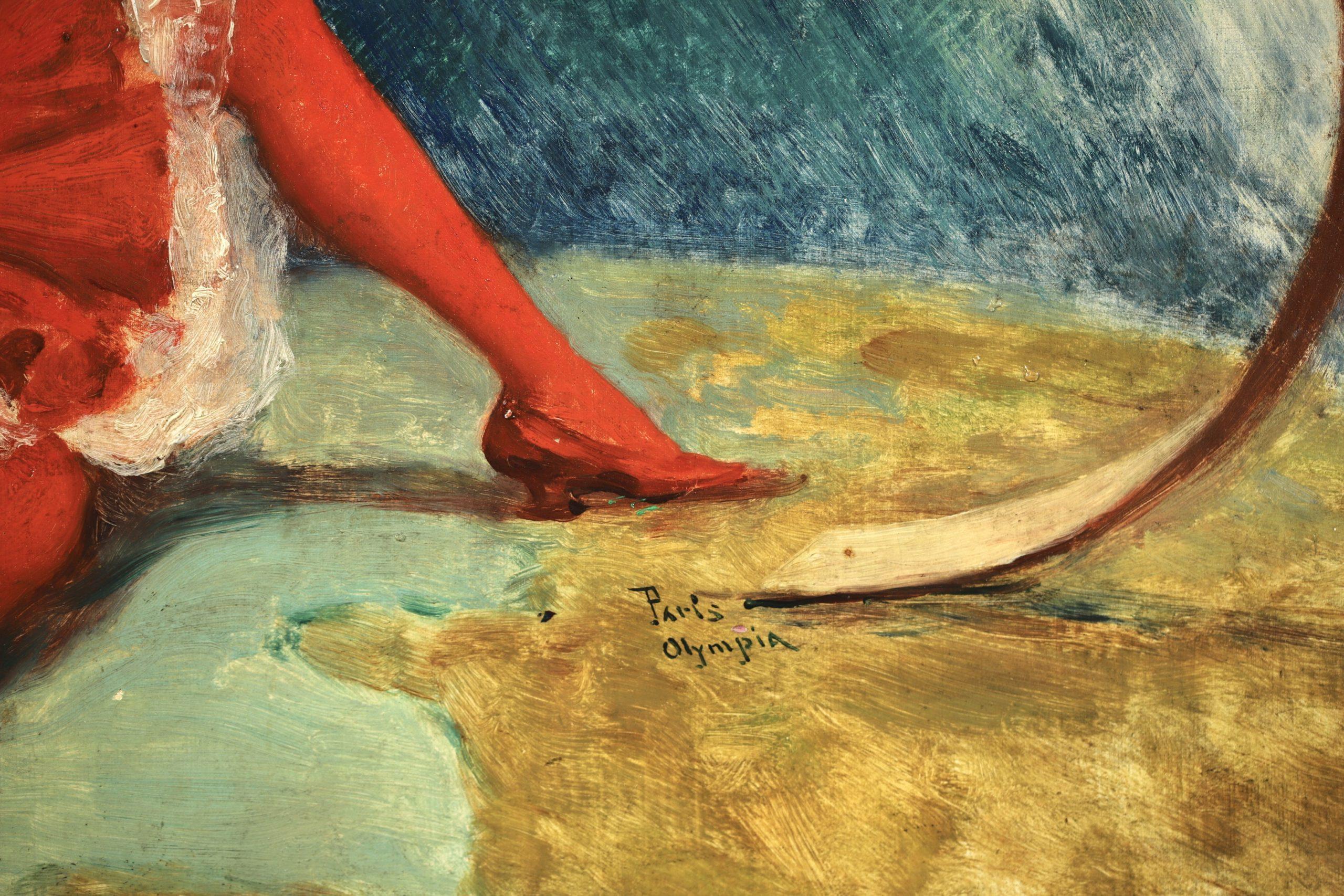 Óleo figurativo sobre lienzo firmado por el pintor romántico español Mariano Alfonso Pérez. La pieza es un Post Design para el lanzamiento del Bugatti Aerolithe. Una mujer vestida de rojo está sentada en la cima del mundo mientras el pequeño Bugatti