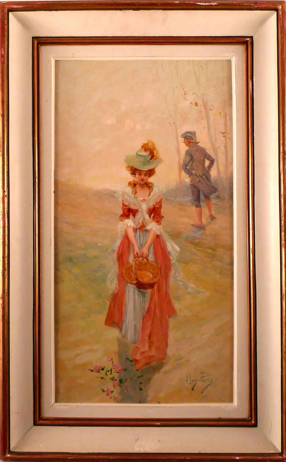   « La recherche », huile sur toile de la fin du XIXe siècle de l'artiste espagnol M. Alonso Prez - Painting de Mariano Alonso Pérez