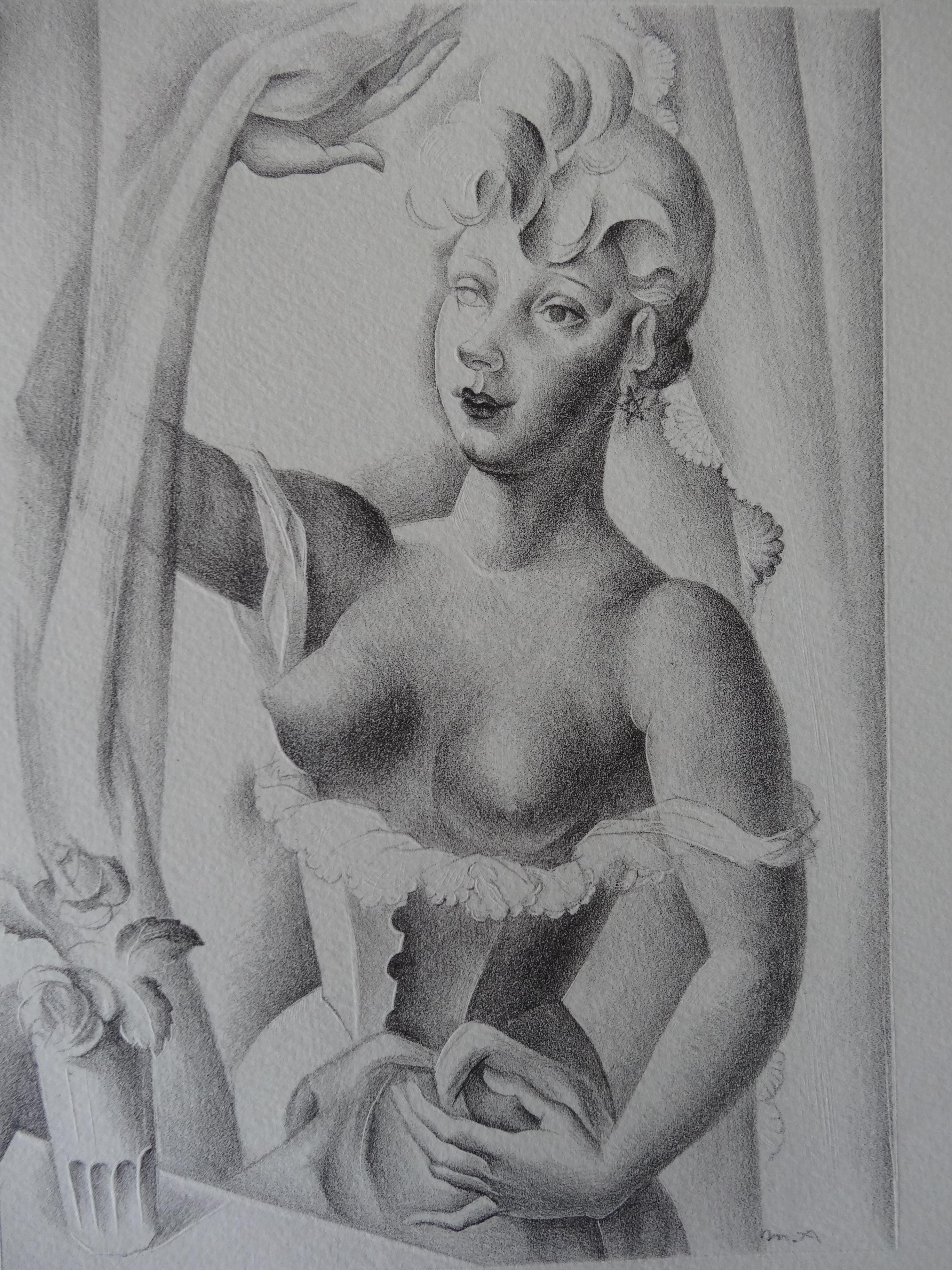 Mariano Andreu Estany Nude Print – Kubistischer Akt - Steinlithographie, 1930