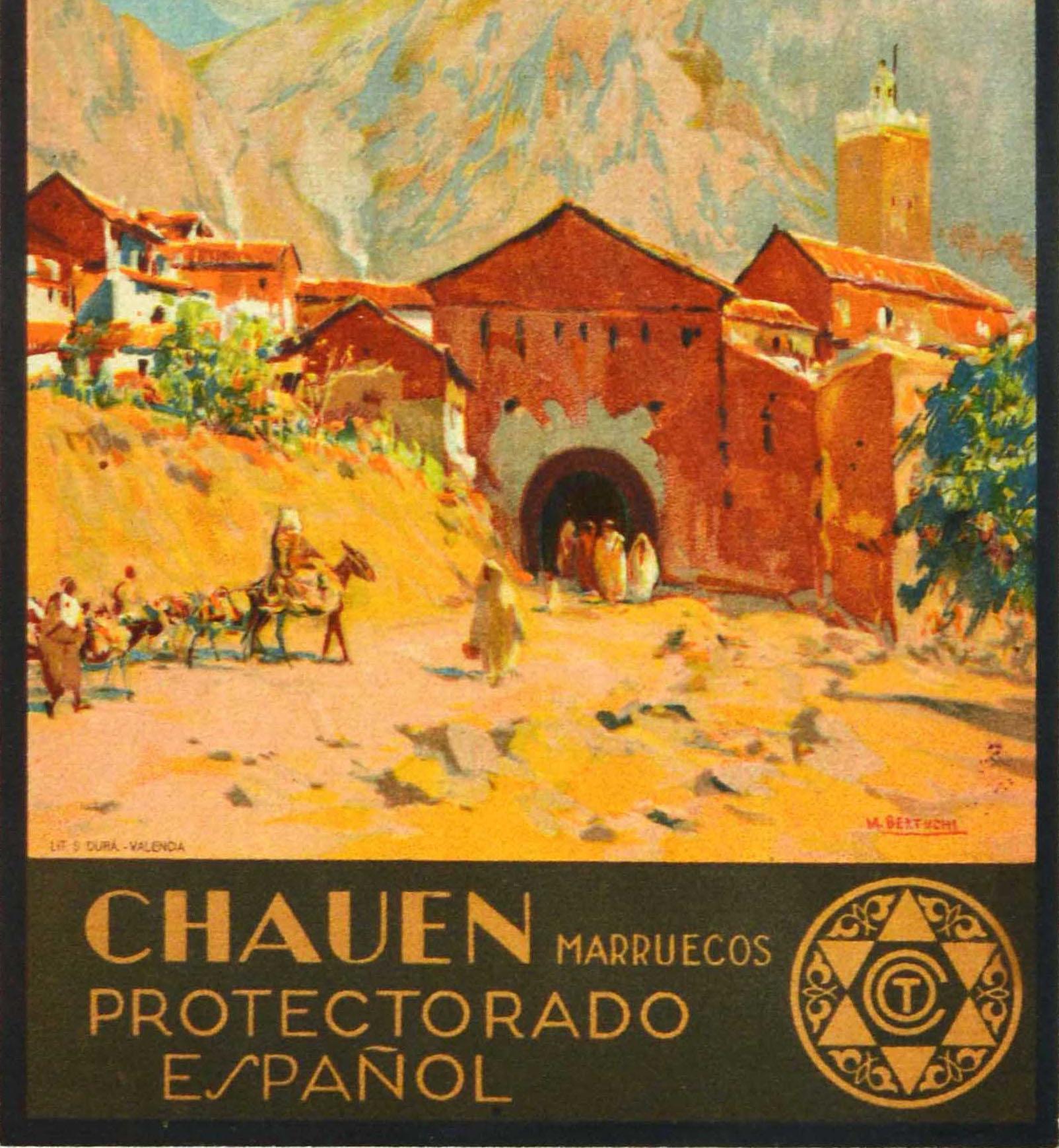 Póster de Viaje Vintage Original Chauen Español Marruecos África Rif Montañas Arte 1