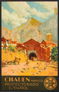 Original Vintage Travel Poster Chauen Espanol Morocco Africa Rif Mountains Art