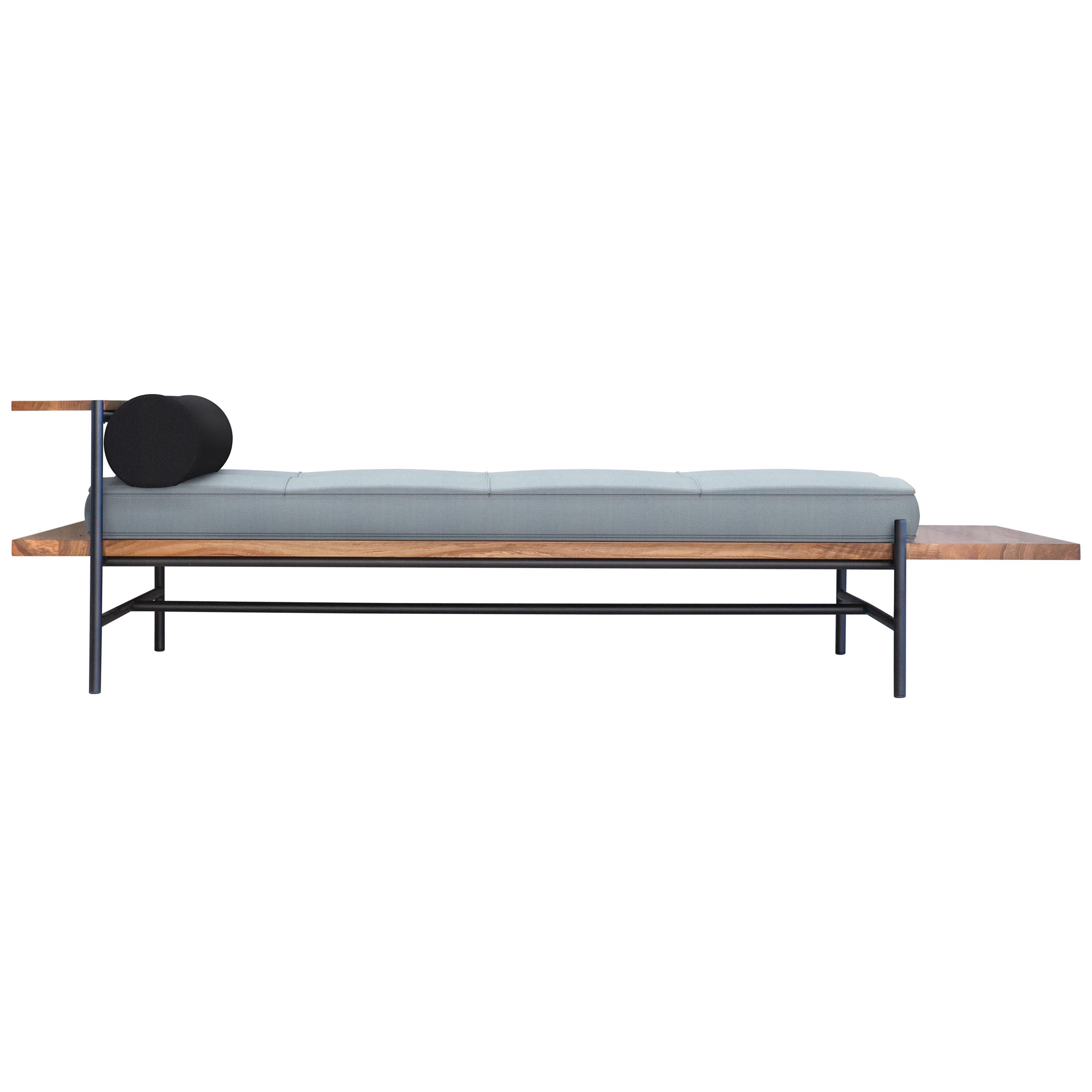 Mariano Daybed Solid Walnut and Metal Gabriel Fabric For Sale