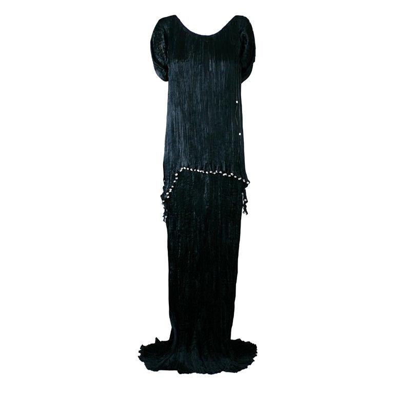 Mariano Fortuny Black Silk Peplos Gown For Sale