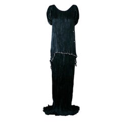Antique Mariano Fortuny Black Silk Peplos Gown