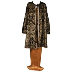 Antique Mariano Fortuny Black  Stencilled Velvet Long Coat