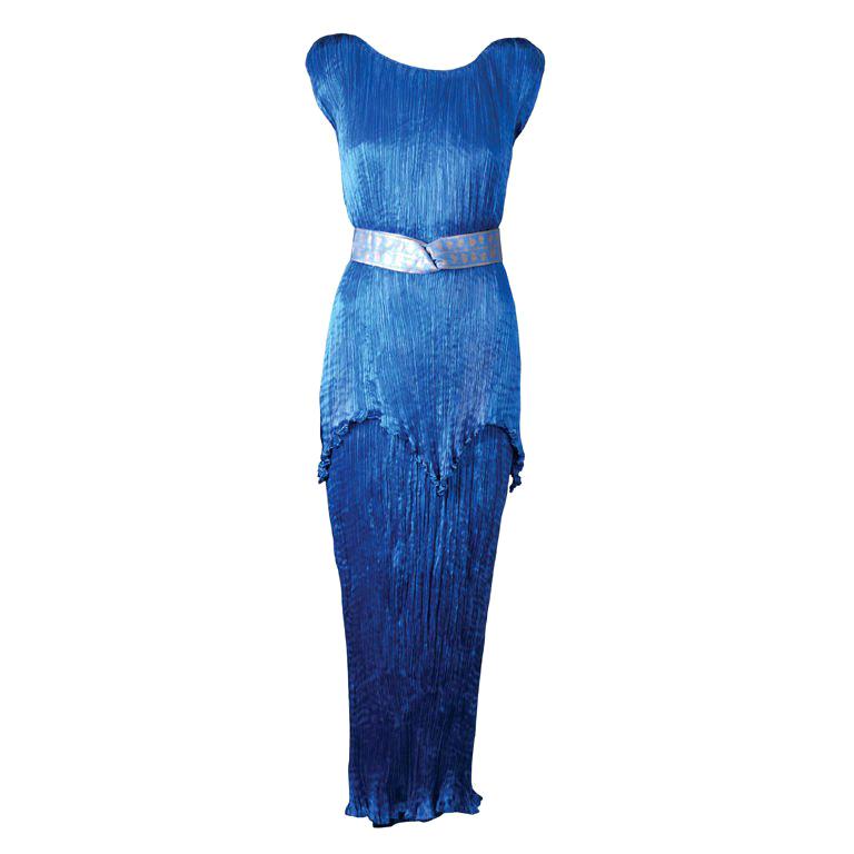 Mariano Fortuny Cobalt Blue Peplos Gown For Sale