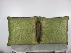 Mariano Fortuny Glicine Patterned Pillows, Moss Green & Gold Damask