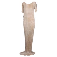 Mariano Fortuny Light Cafe au Lait Short Sleeved Delphos Gown