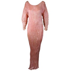 Antique Mariano Fortuny   Rare Shell Pink Long Sleeved Delphos Gown