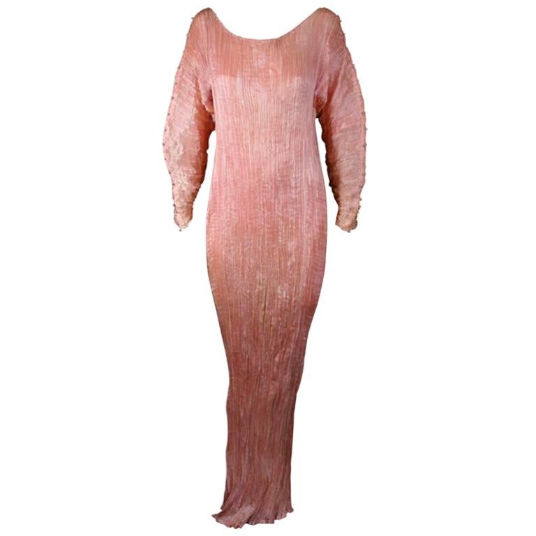 Mariano Fortuny   Rare Shell Pink Long Sleeved Delphos Gown
