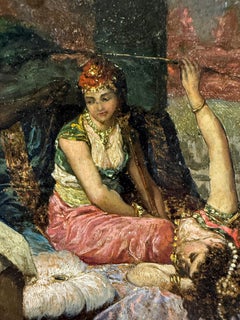 Orientalist Painting of a Harem Interior with Odalisques