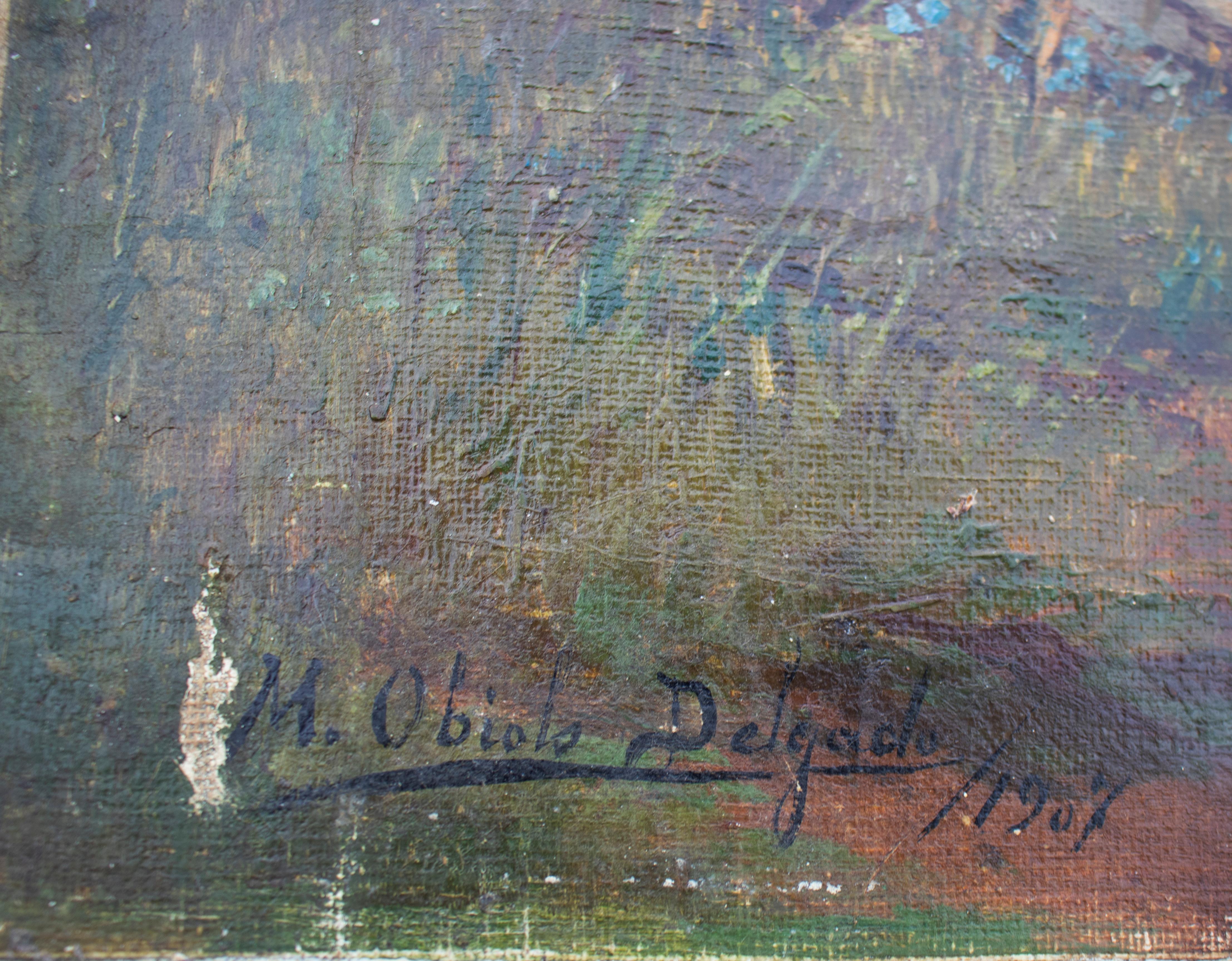 Toile Paire d'huiles sur toile de Mariano Obiols Delgado signées et datées de 1907 en vente