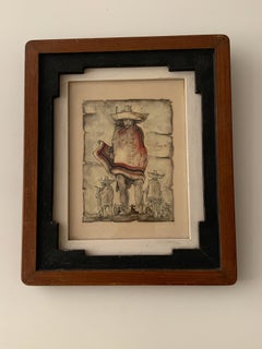 Mariano Rivera Condes Original Mid-Century Figural Pastel Painting on Parchment