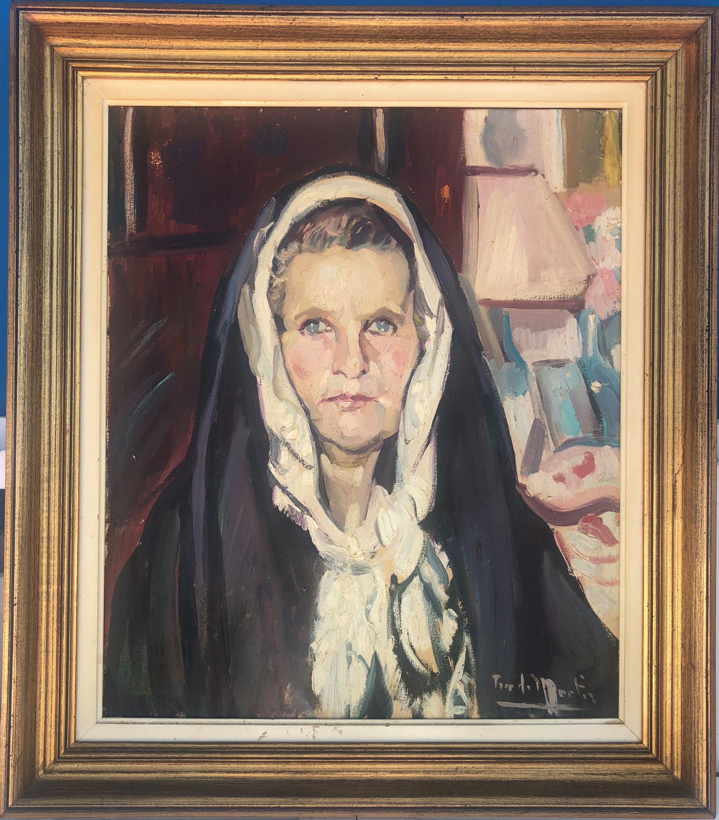Huile sur toile - Portrait de femme espagnole d'Ibiza, peinture à l'huile sur toile - Painting de Mariano Tur de Montis