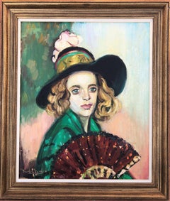 Mujer con abanico óleo sobre lienzo pintura retrato