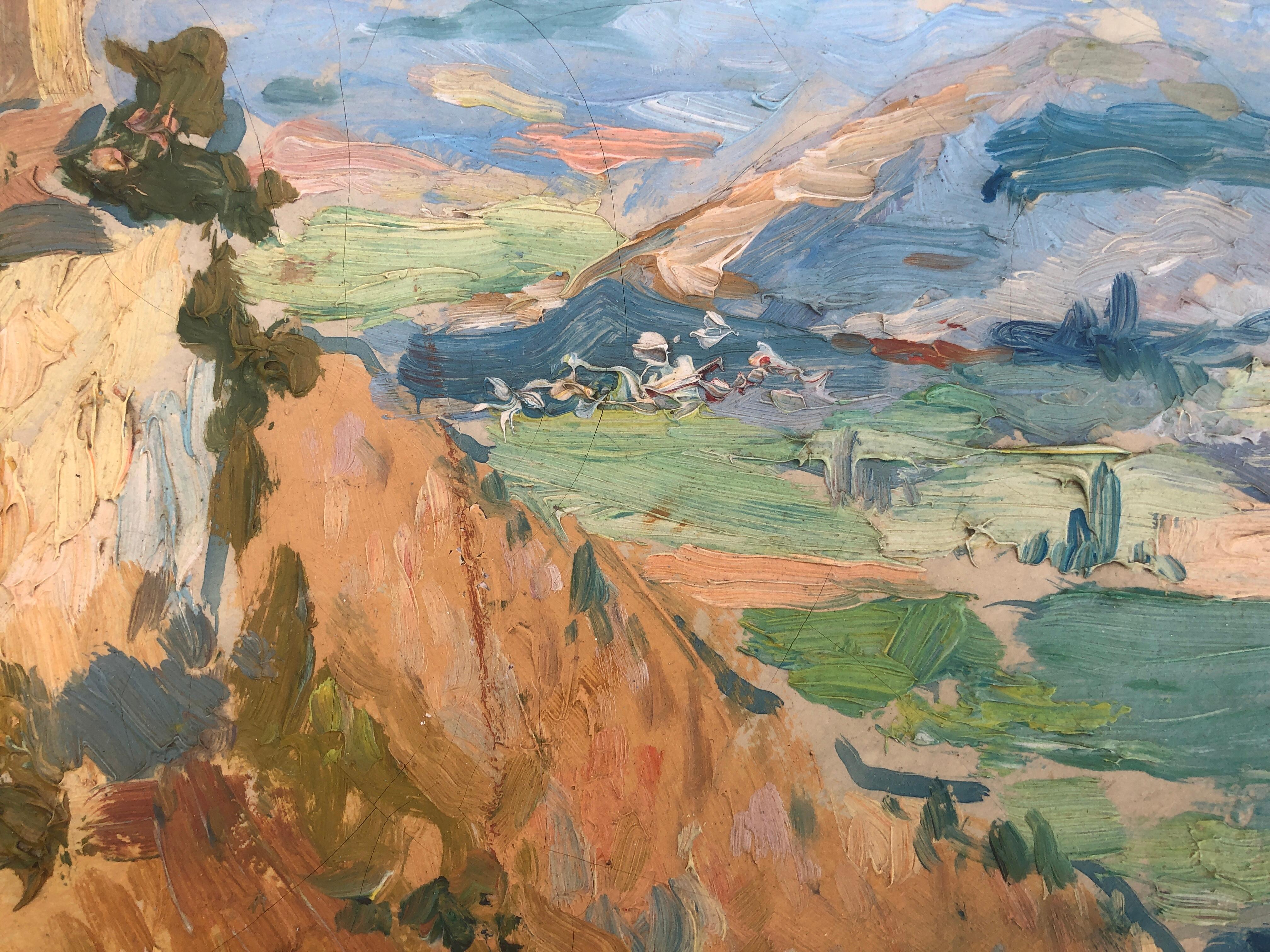 Paisaje español óleo sobre lienzo pintura España - Painting Impresionista de Mariano Vayreda Canadell