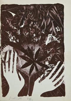 Vintage Hands in Nature - Original Lithograph by Mariano Villalta - 1960s