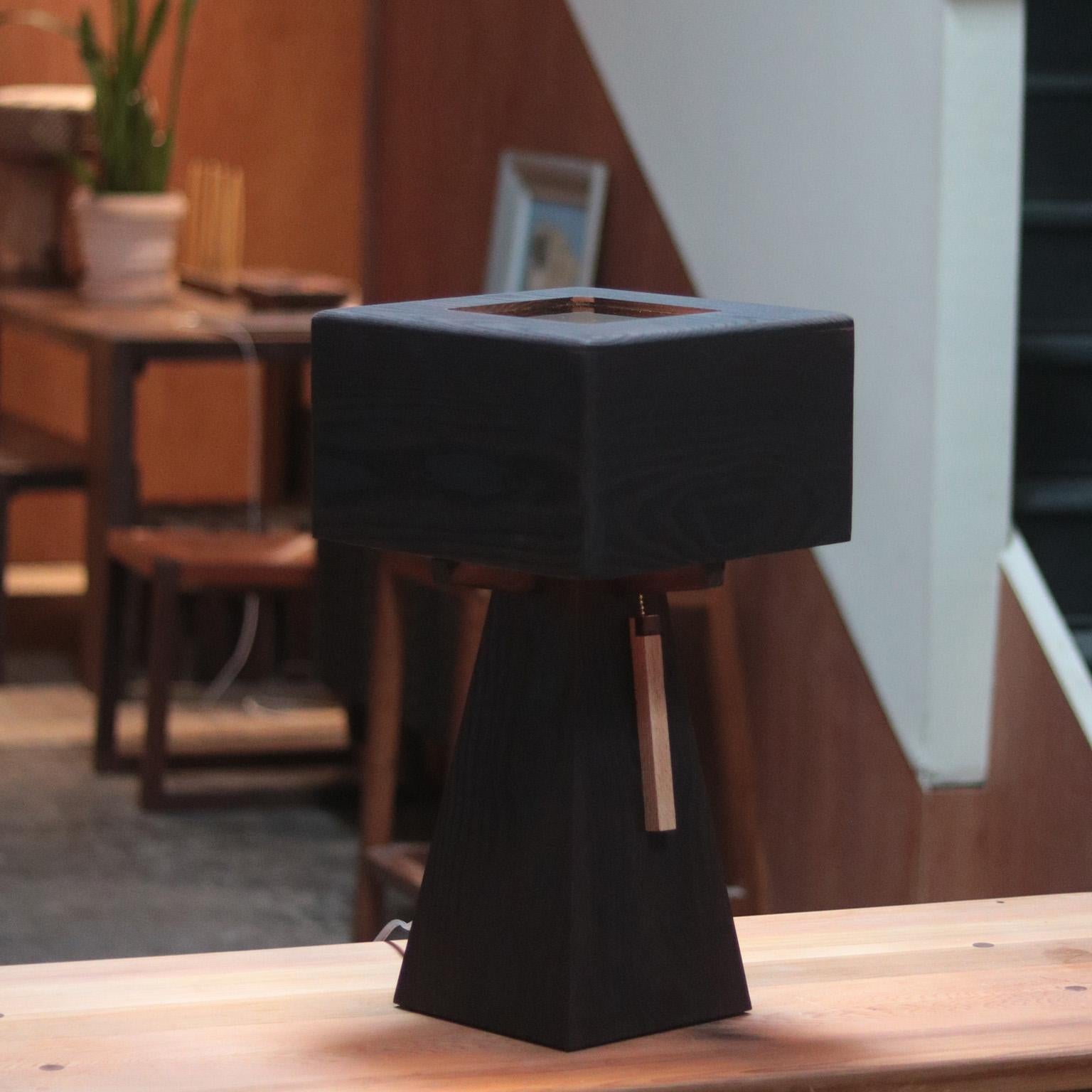 Modern Marici Table Lamp In Roasted Ash Dark Brown Wood For Sale