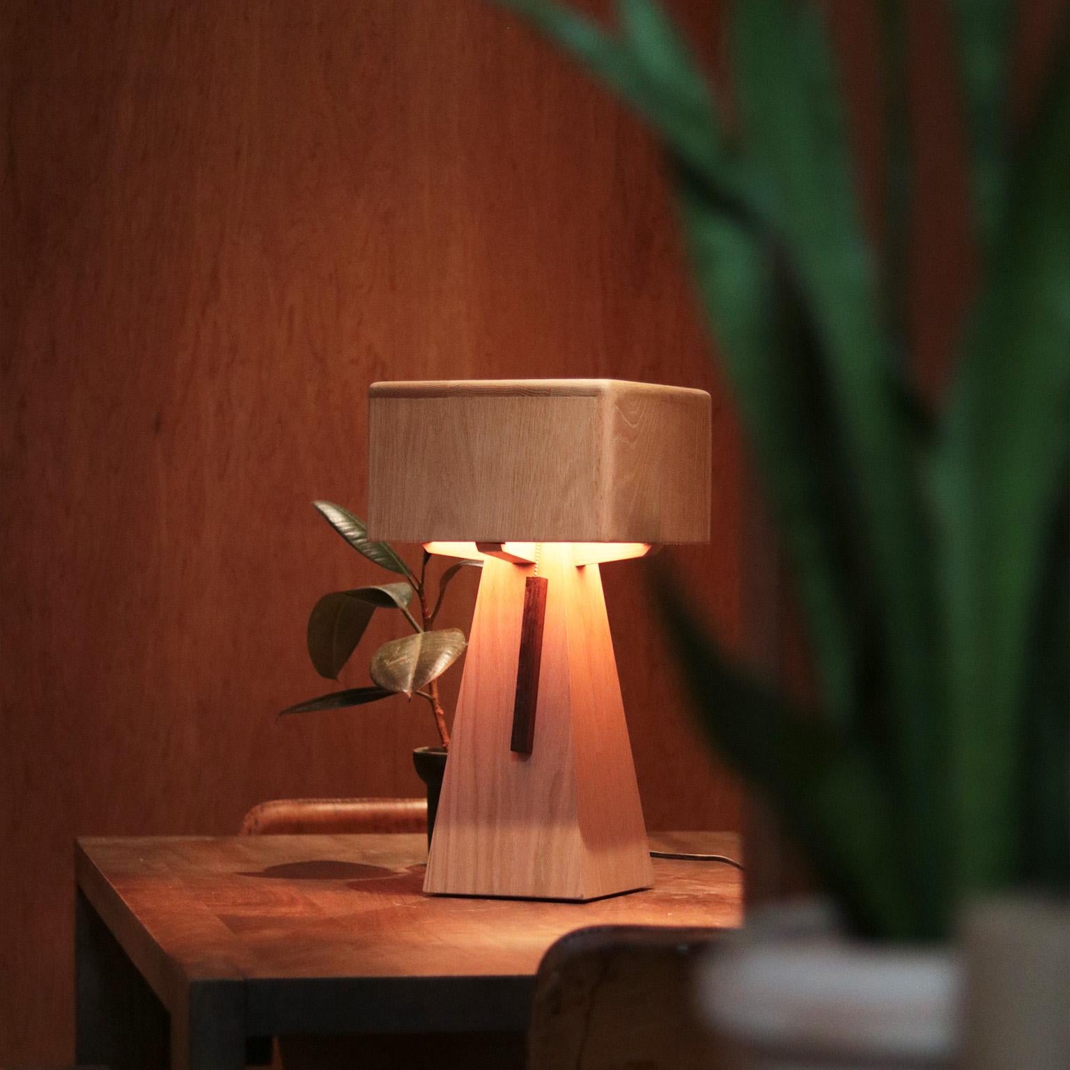 Hand-Crafted Marici Table Lamp Solid Oak For Sale