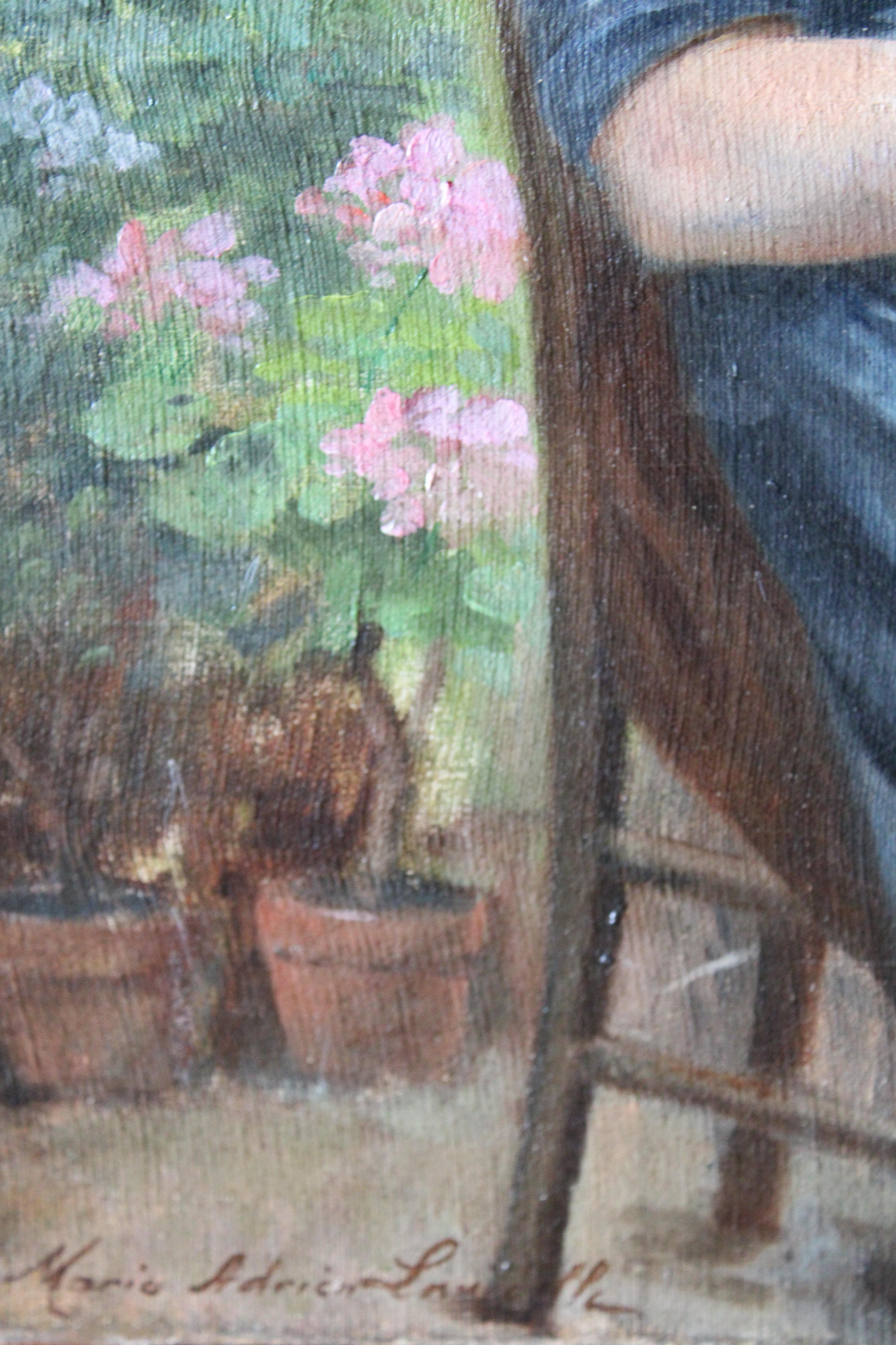 Retrato antiguo de una mujer pelando patatas, pintura figurativa francesa 6