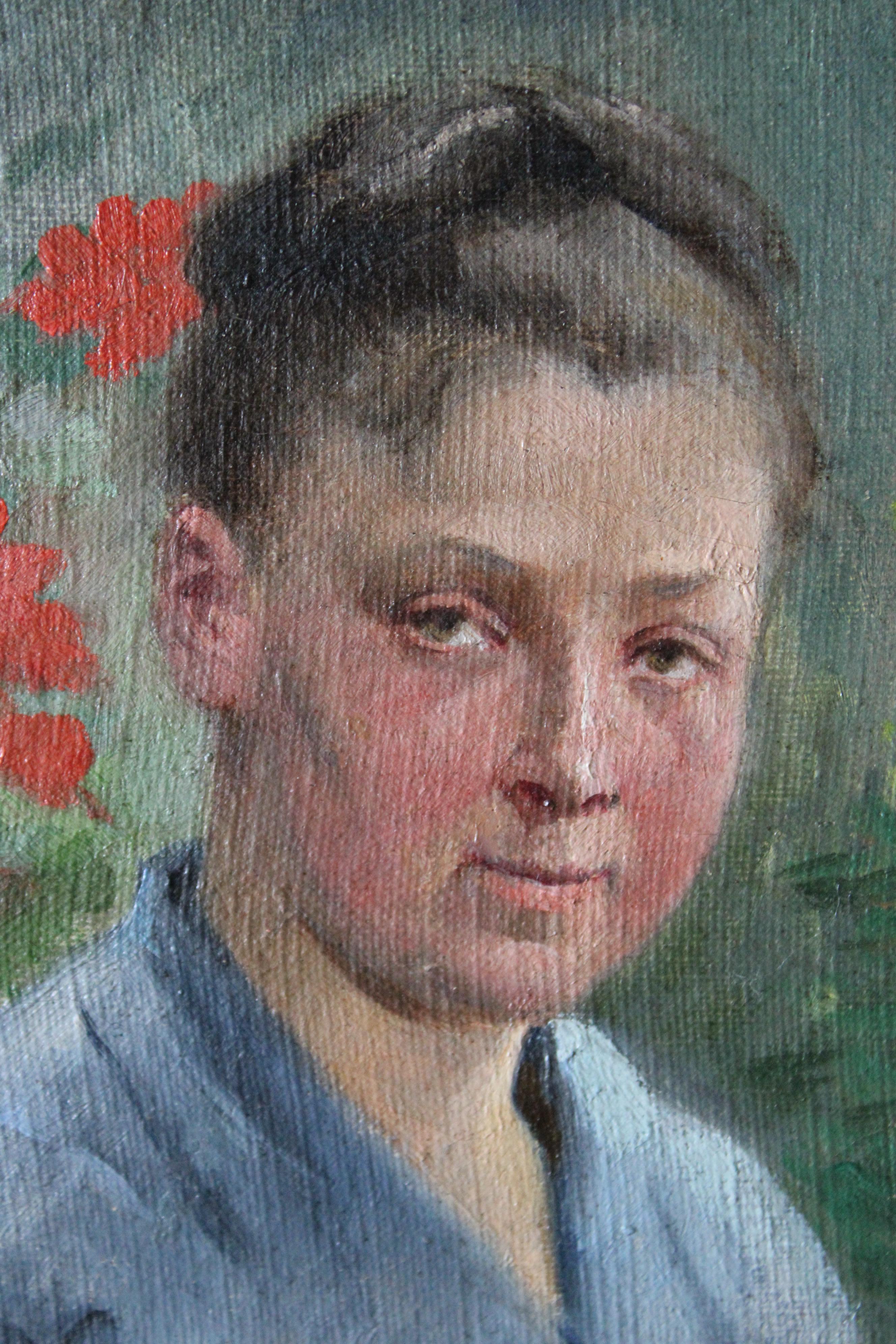 Retrato antiguo de una mujer pelando patatas, pintura figurativa francesa 3