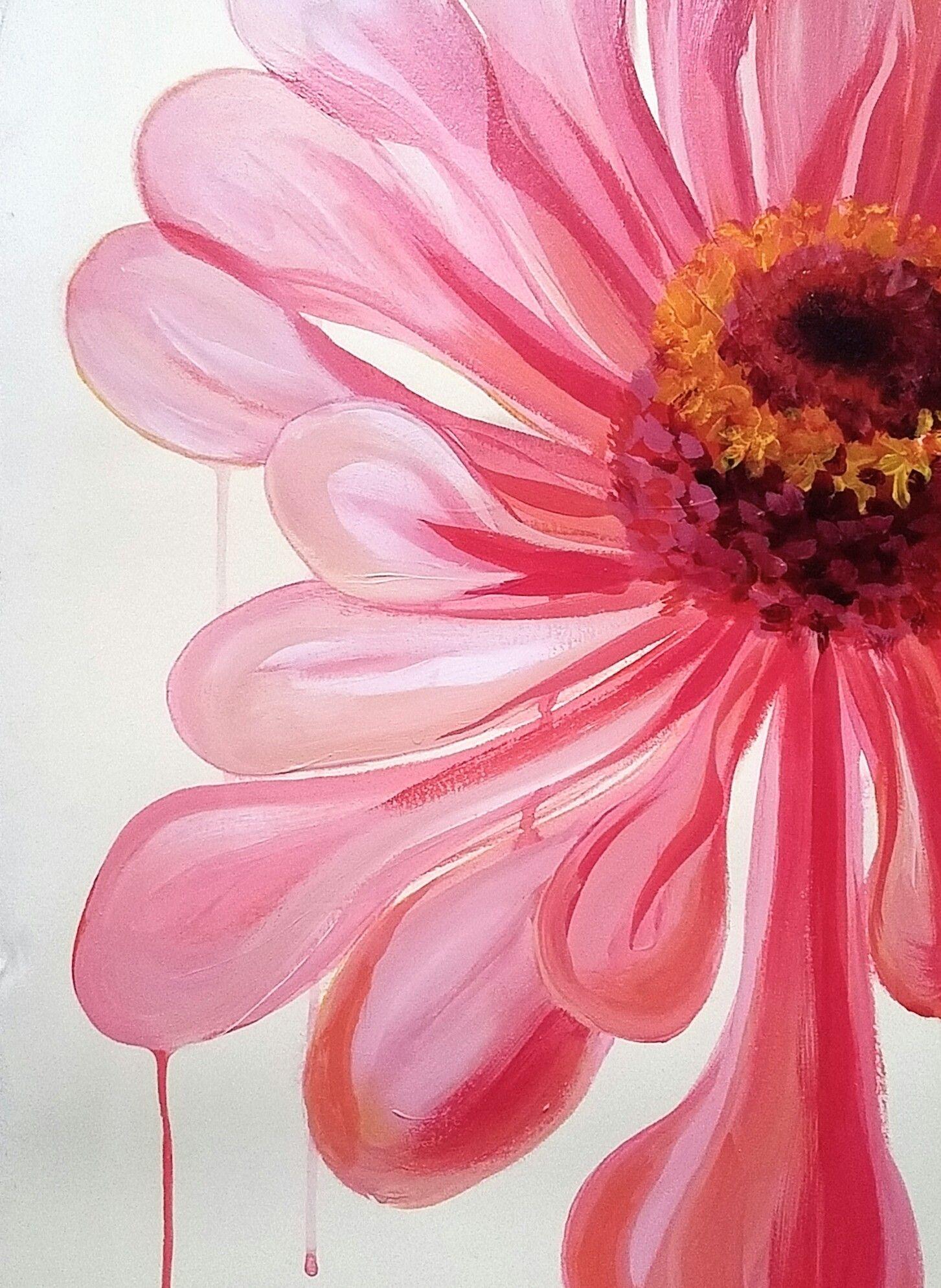 Il grande fiore di Zinnia crea un'esplosione di colore rosa su una carta beige. La carta è di buona grammatura, Stonehenge archival. Lo stile Pop Art del realismo fa una dichiarazione gioiosa sulla parete. :: Pittura :: Classica :: Questo pezzo