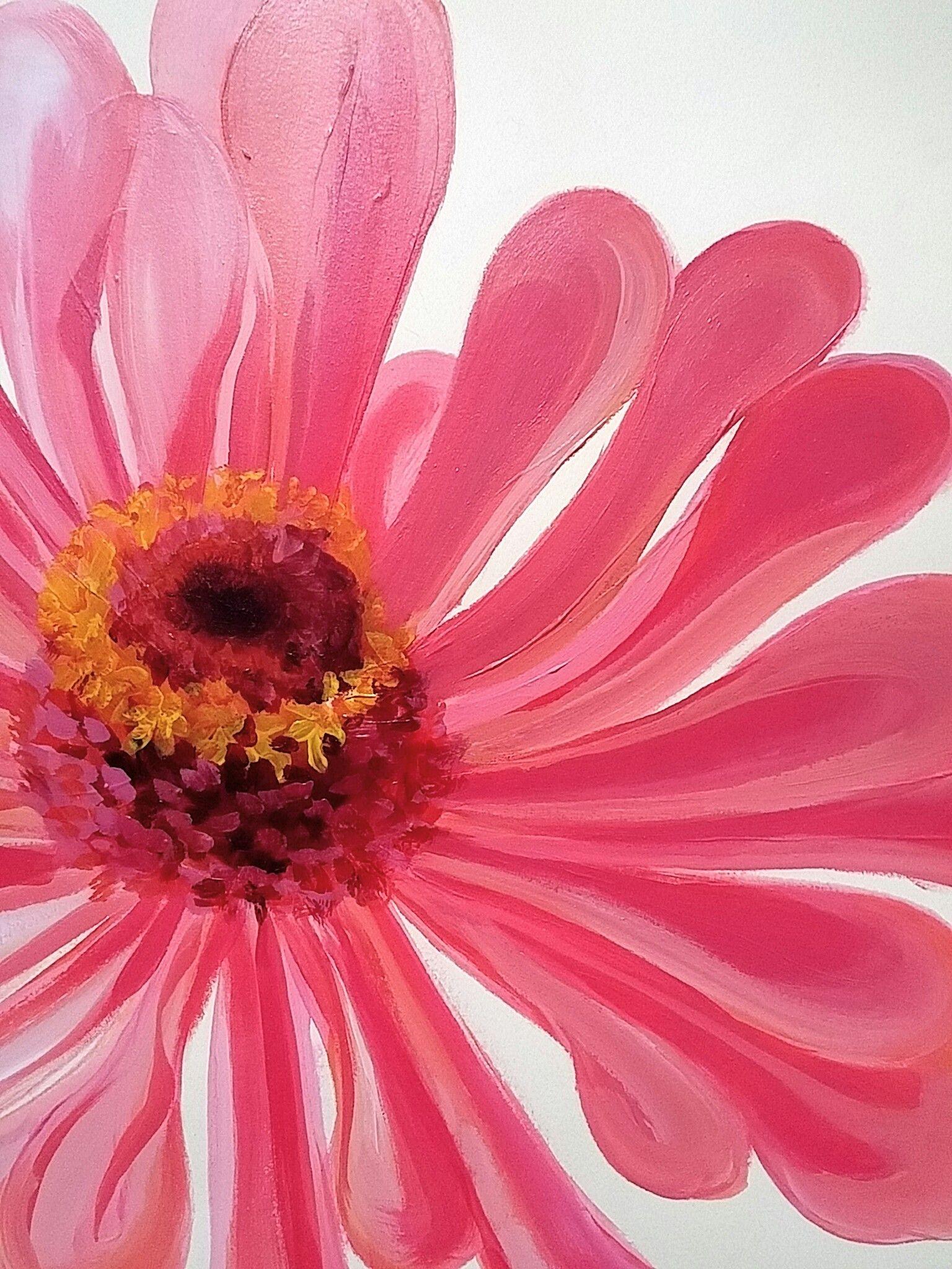 Grande fiore di zinnia rosa, Pittura, Acrilico su carta 1