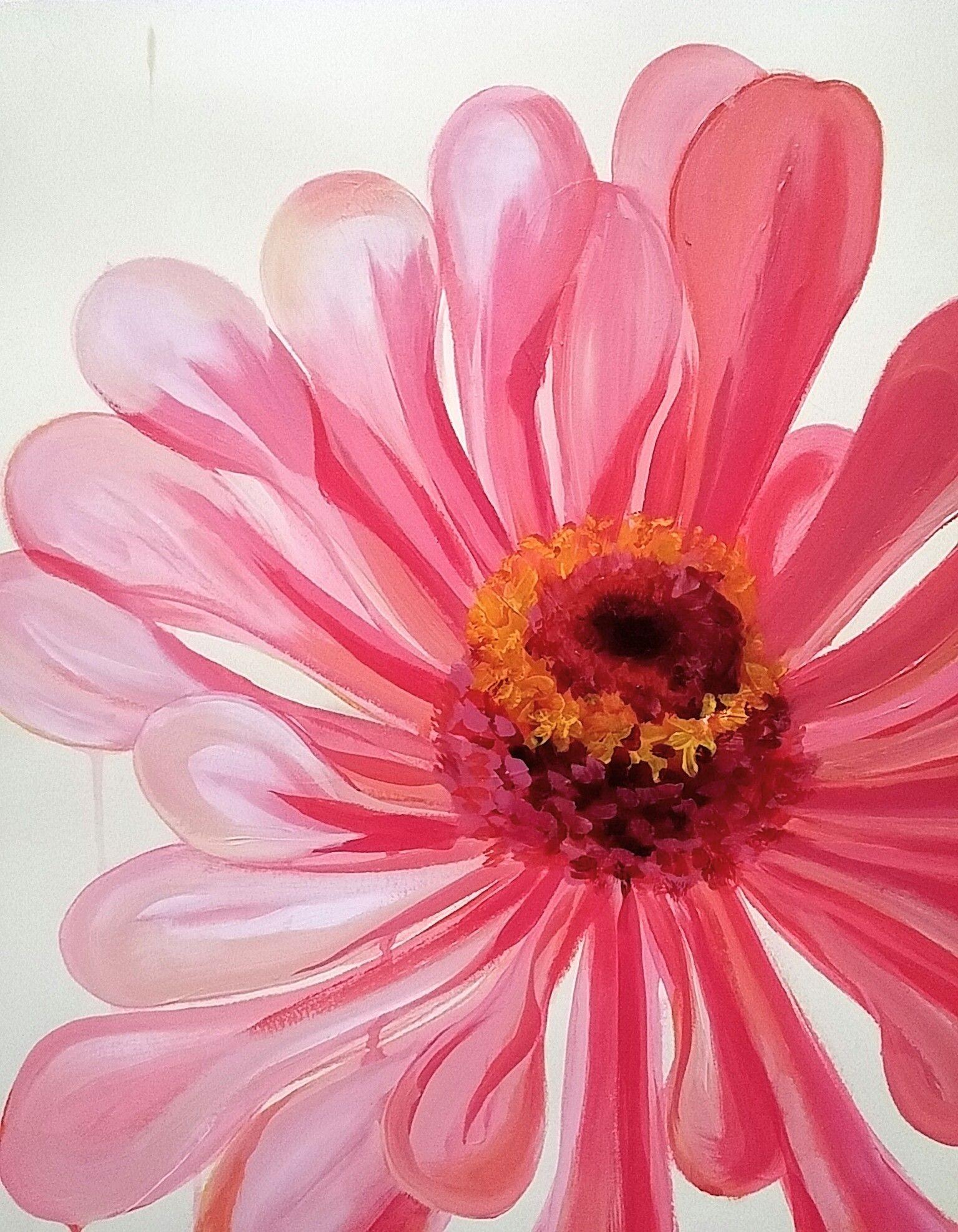Grande fiore di zinnia rosa, Pittura, Acrilico su carta 2
