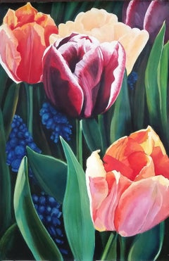 Five Tulips, Painting, Oil on Paper