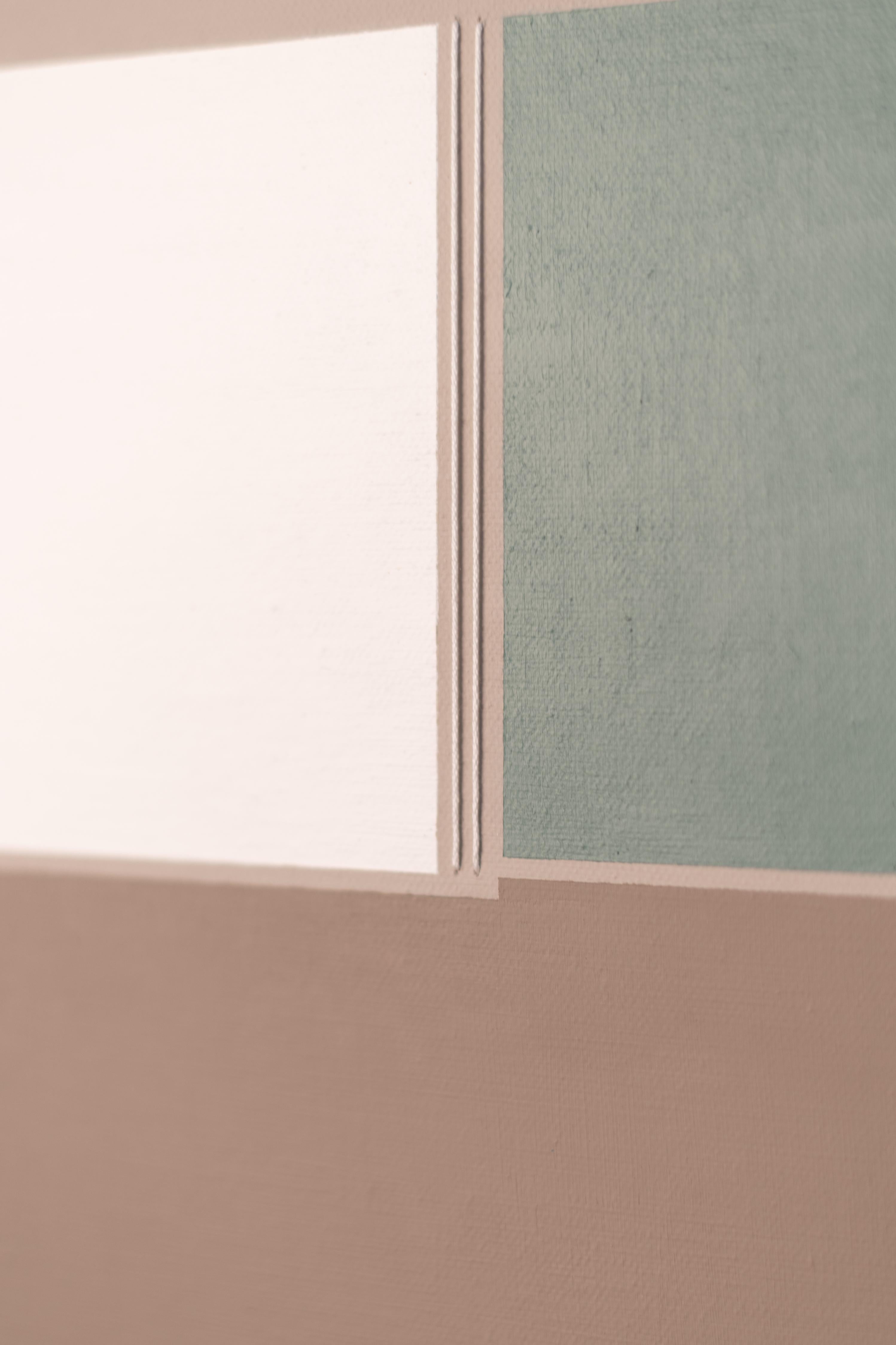 Peinture géométrique abstraite en vert, brown et beige par Marie Amédro en vente 4