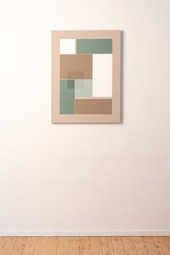 Peinture géométrique abstraite en vert, brown et beige par Marie Amédro 