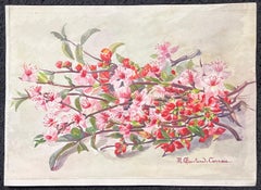 Early 1900's French Impressionist Signed Flower Watercolour by Marie Carreau