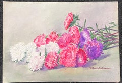 Early 1900's French Impressionist Signed Flower Watercolour by Marie Carreau