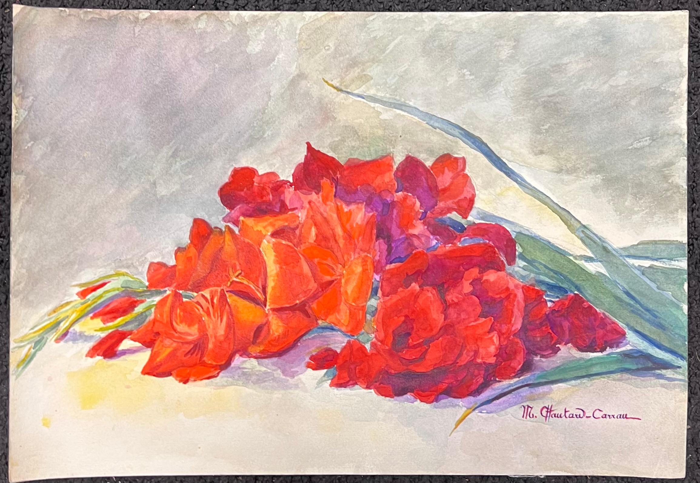 Acquerello floreale impressionista francese dei primi del '900 firmato da Marie Carreau - Painting di Marie-Amelie Chautard-Carreau