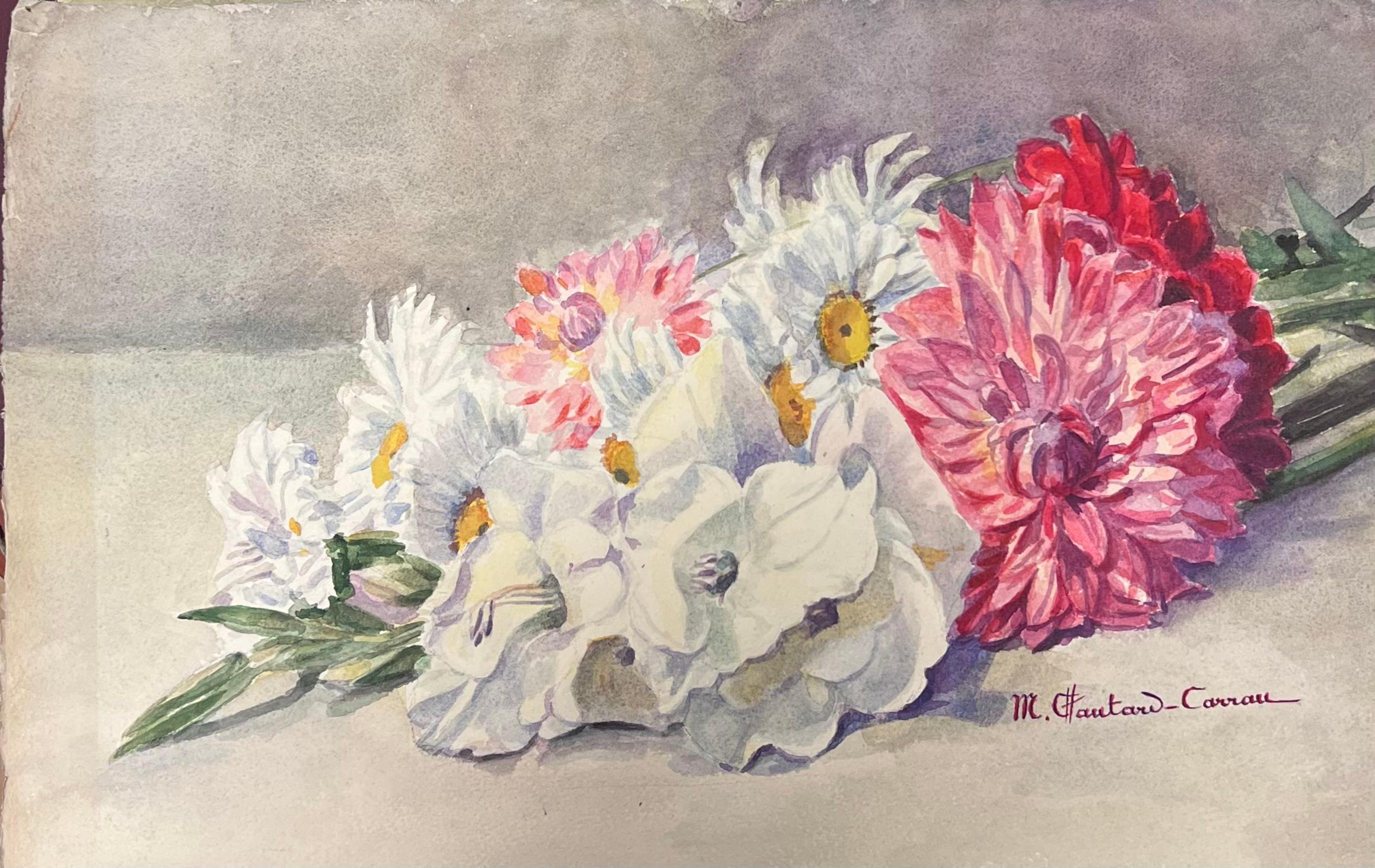 Acquerello floreale impressionista francese dei primi del '900 firmato da Marie Carreau - Painting di Marie-Amelie Chautard-Carreau