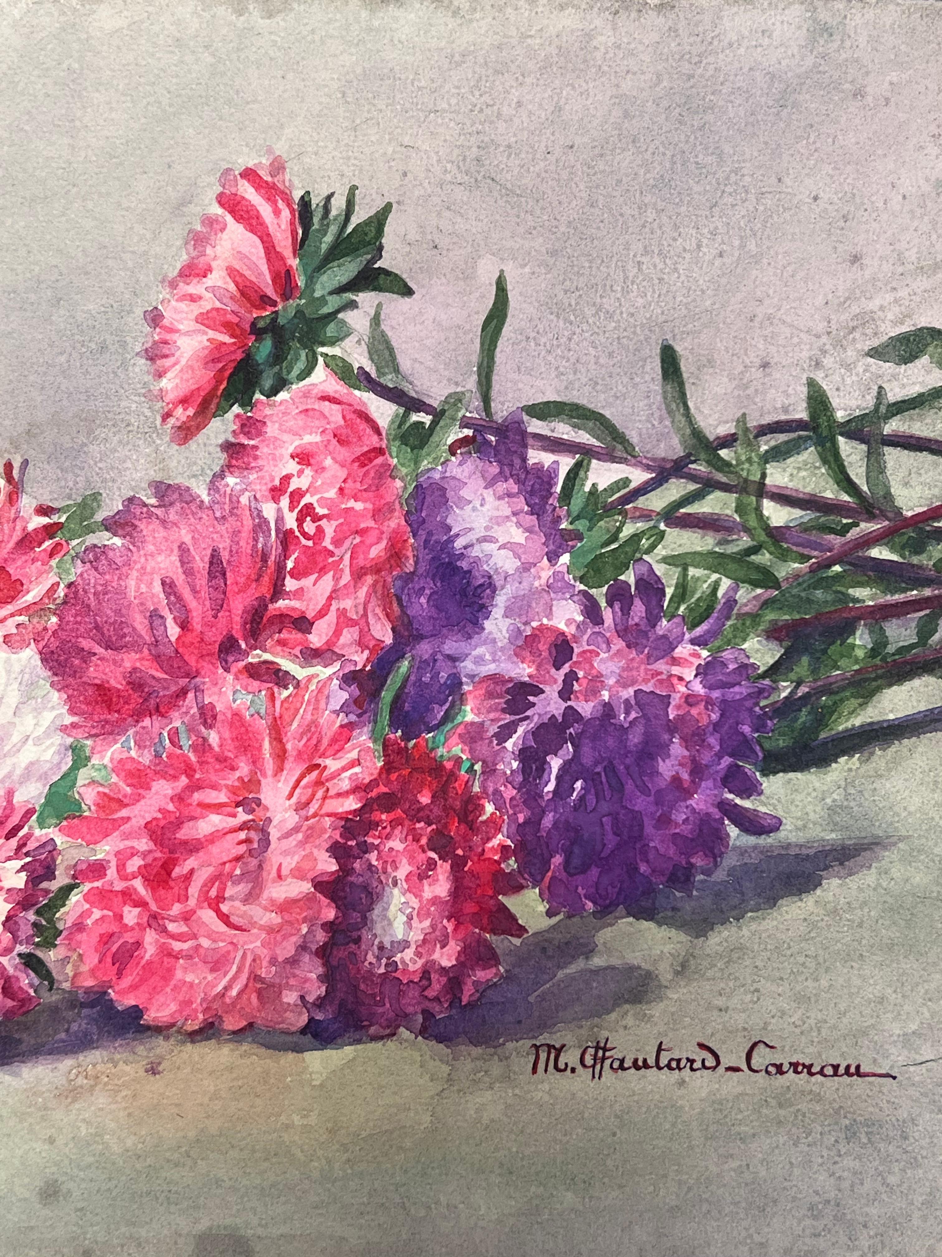 Acquerello floreale impressionista francese dei primi del '900 firmato da Marie Carreau - Still-Life Beige di Marie-Amelie Chautard-Carreau