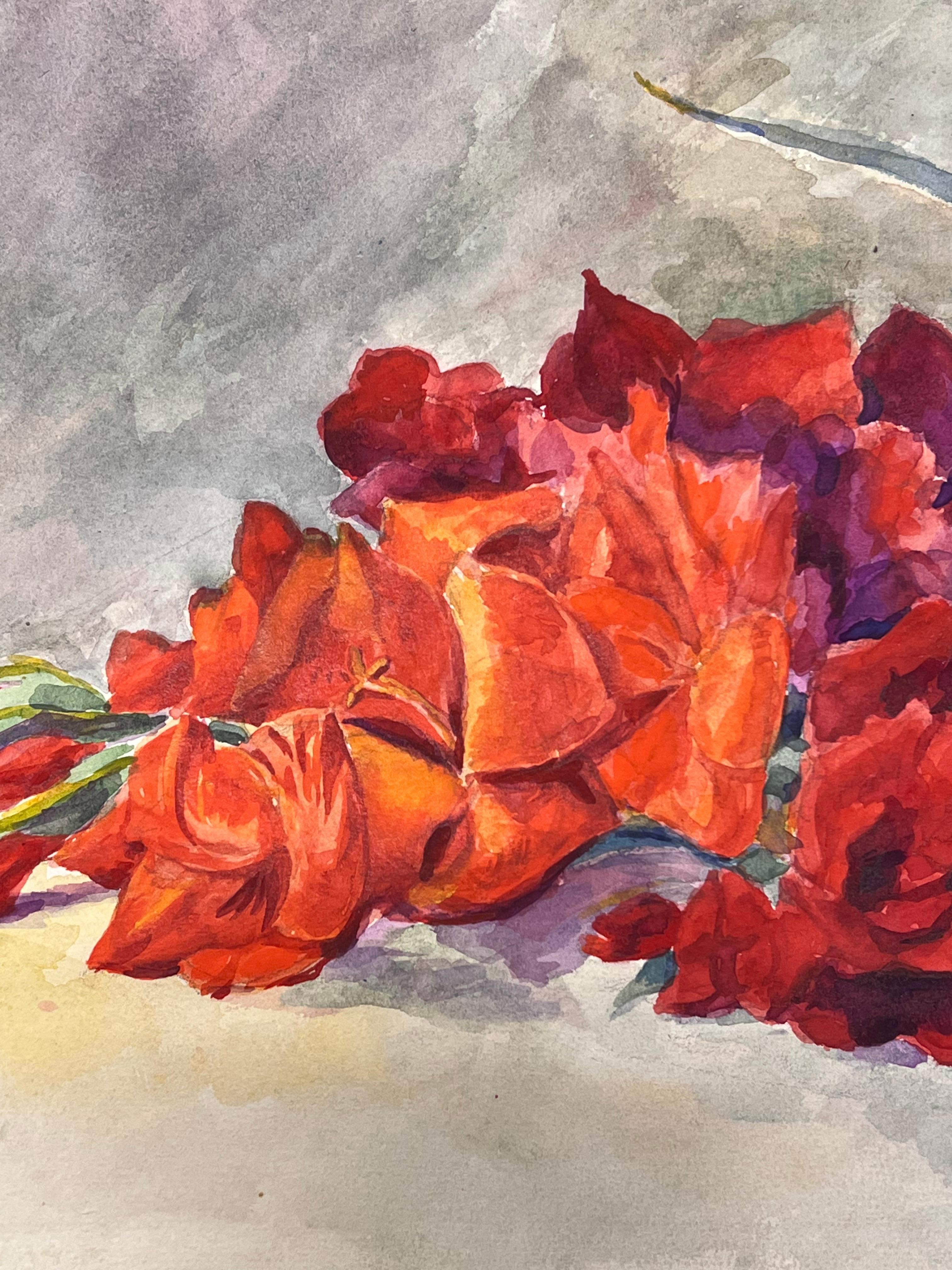 Acquerello floreale impressionista francese dei primi del '900 firmato da Marie Carreau - Still-Life Painting Beige di Marie-Amelie Chautard-Carreau
